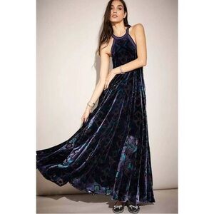 FREE PEOPLE MICAH HALTER MAXI DRESS IN MIDNIGHT COMBO NWT XS